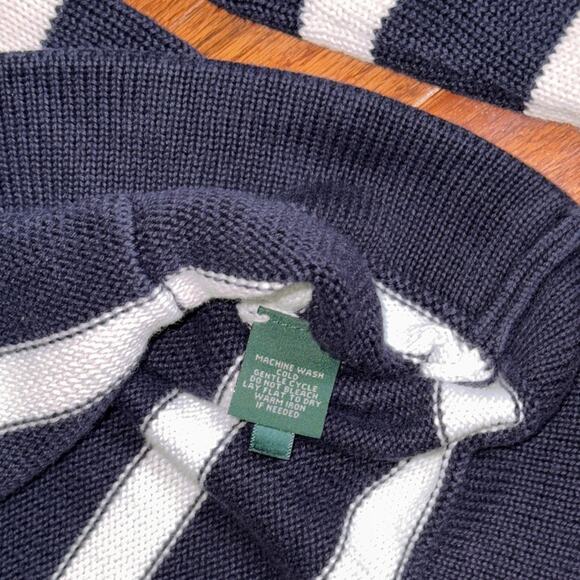 Ralph Lauren Women's Sweater Quarter Zip Navy White Stripe Pullover Size L - Picture 4 of 5
